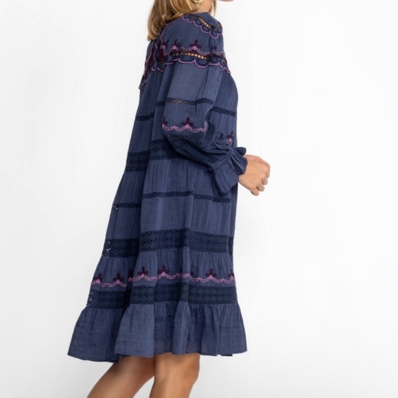 Johnny Was NWT Reina Embroidered Lined Linen Long Sleeve Tiered Dress Small - Picture 4 of 15